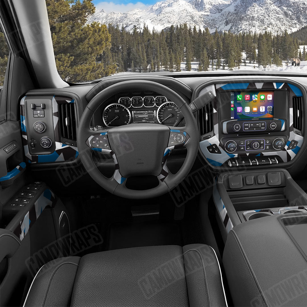 Shattered Blue Tiger Camo Car Interior Skin