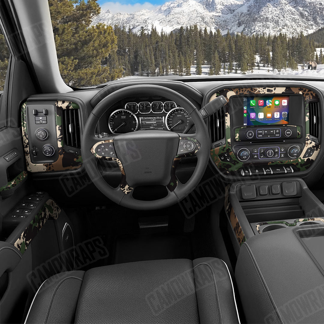 Tire Splatter Woodland Camo Car Interior Skin