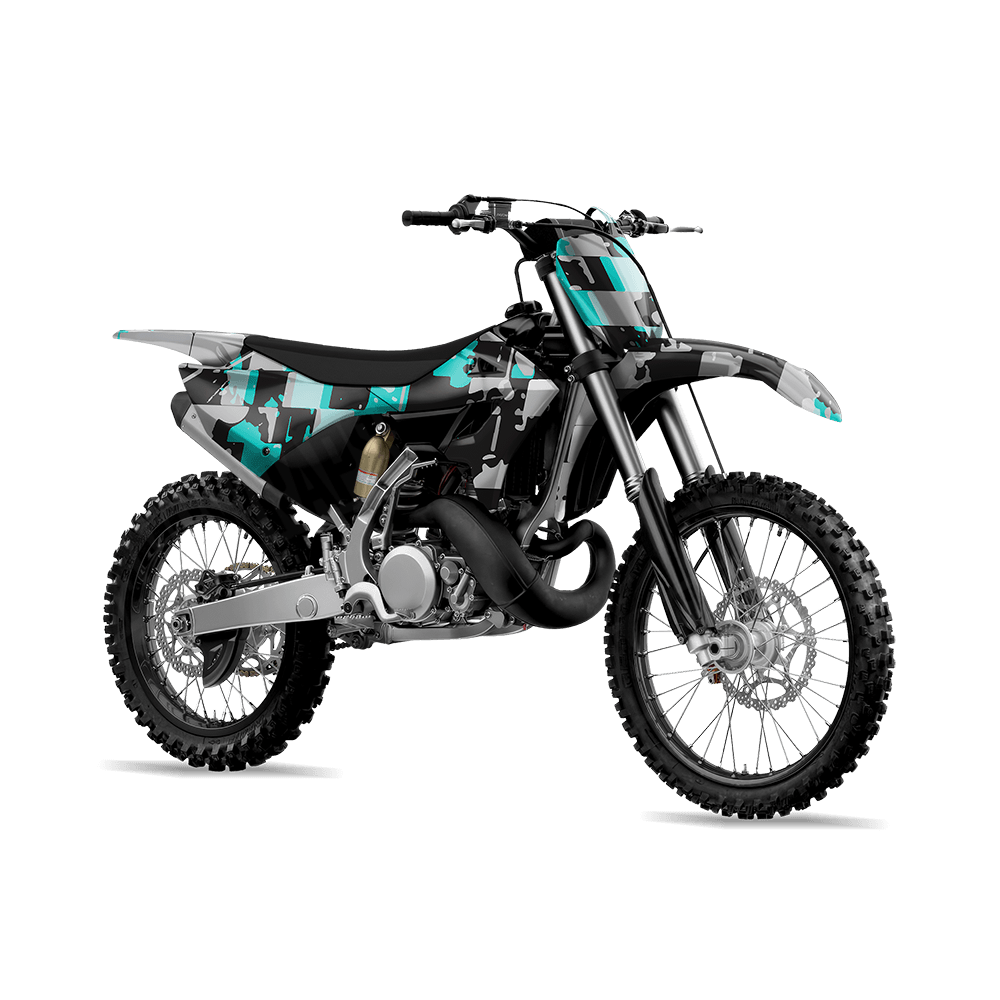 Broken Plaid Tiffany Blue Tiger Camo Dirt Bike Vinyl Wrap