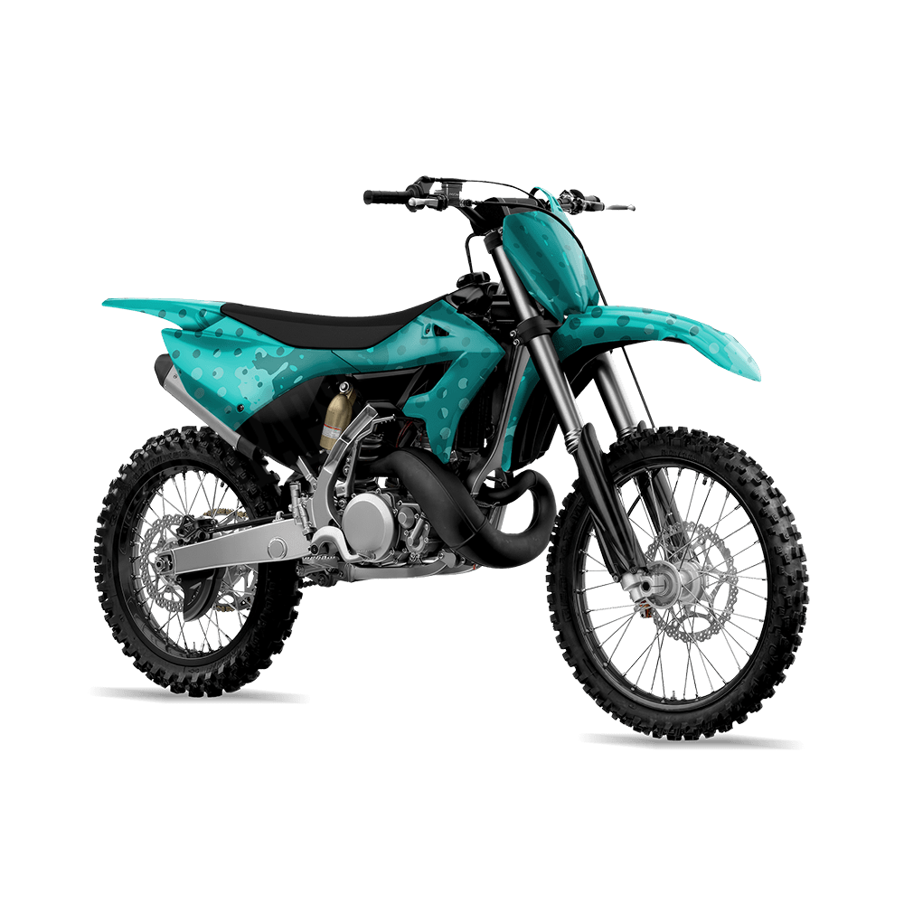 Halftone Splatter Elite Tiffany Blue Camo Dirt Bike Vinyl Wrap