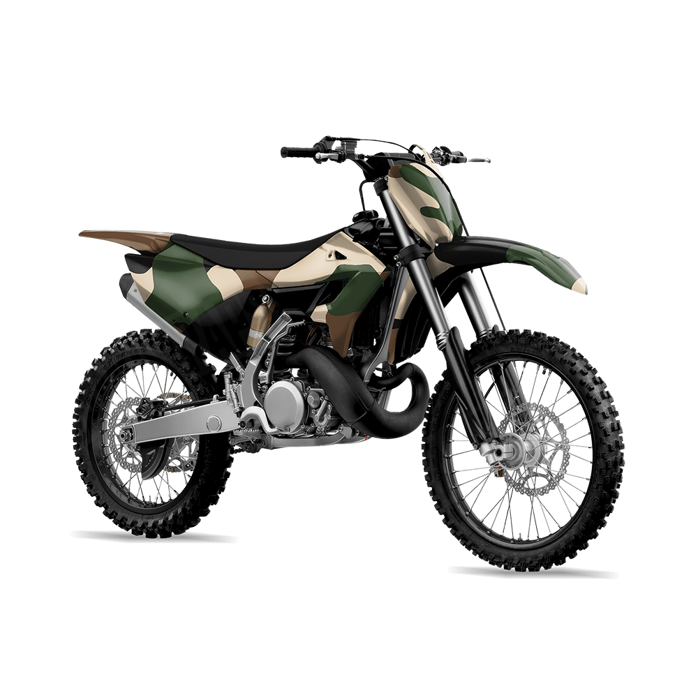 Jumbo Cumulus Woodland Camo Dirt Bike Vinyl Wrap