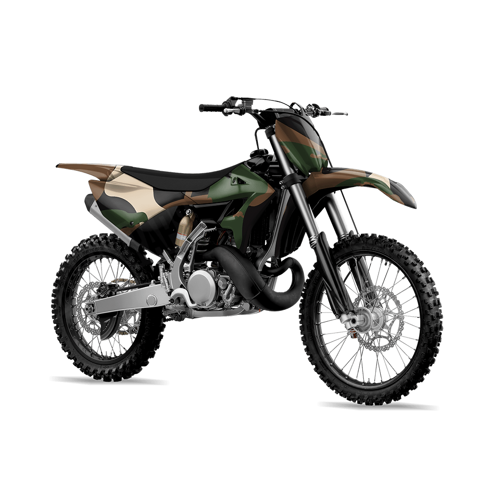 Jumbo Ragged Woodland Camo Dirt Bike Vinyl Wrap