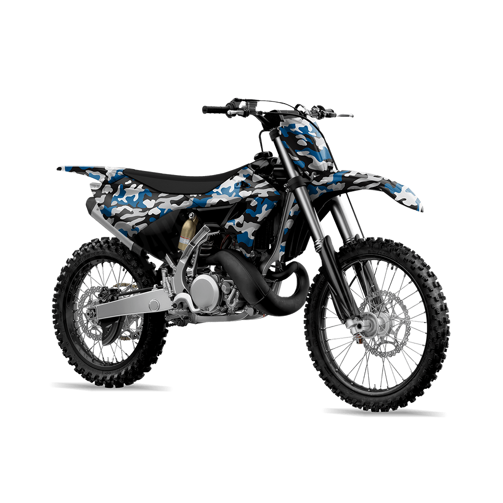 Large Classic Blue Tiger Camo Dirt Bike Vinyl Wrap