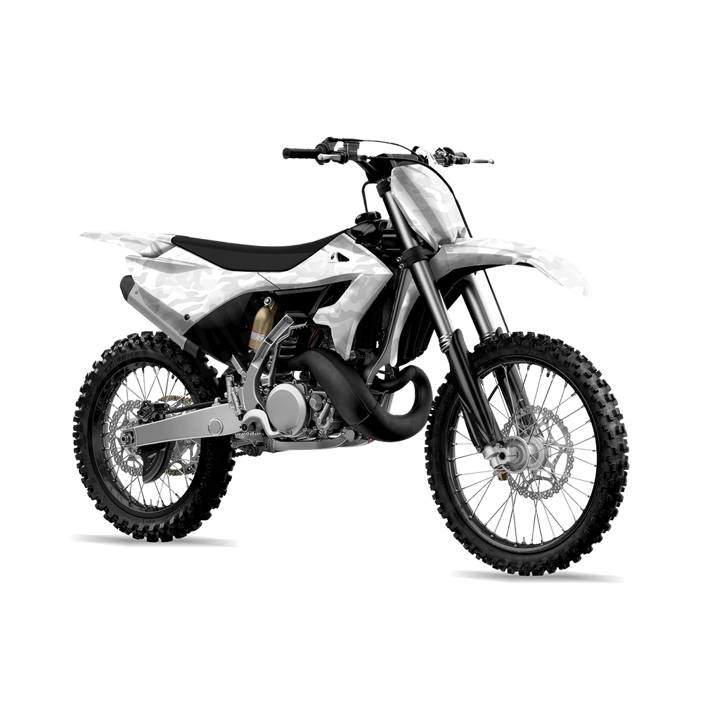 Large Classic Elite White Camo Dirt Bike Vinyl Wrap