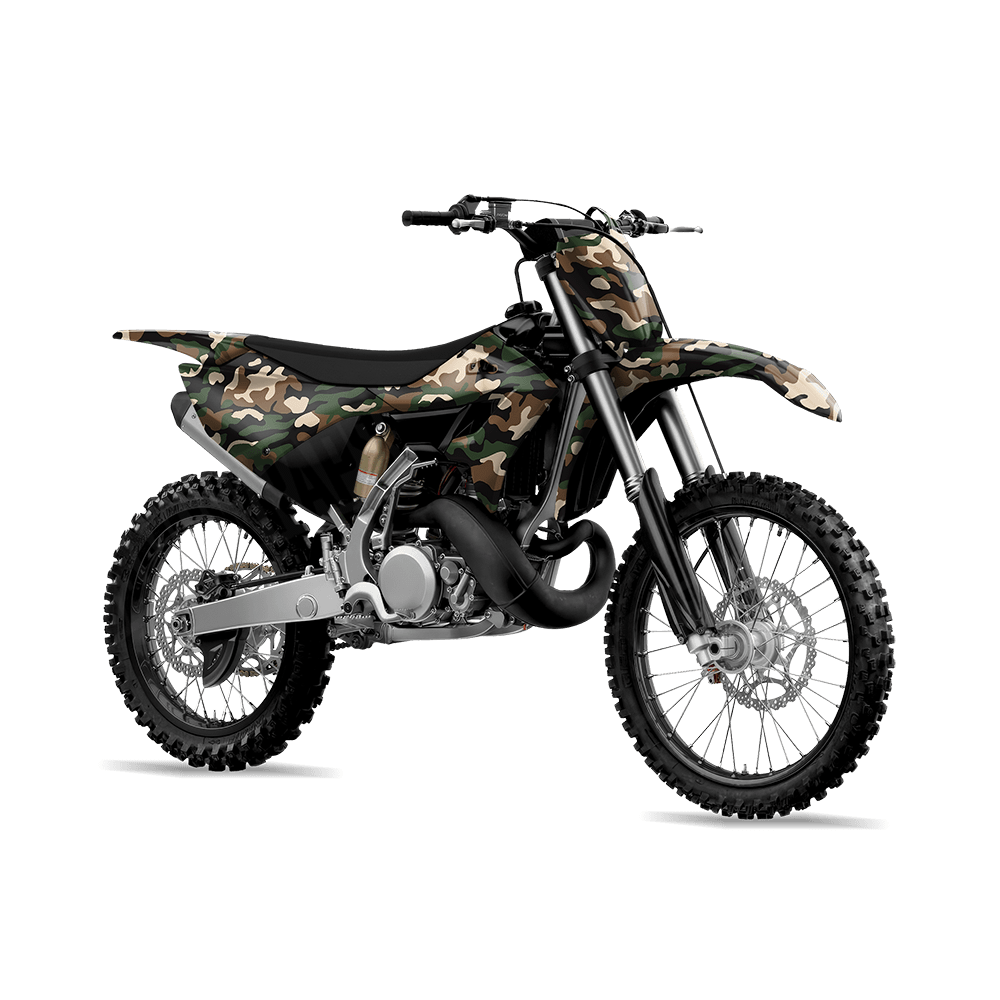 Large Classic Woodland Camo Dirt Bike Vinyl Wrap