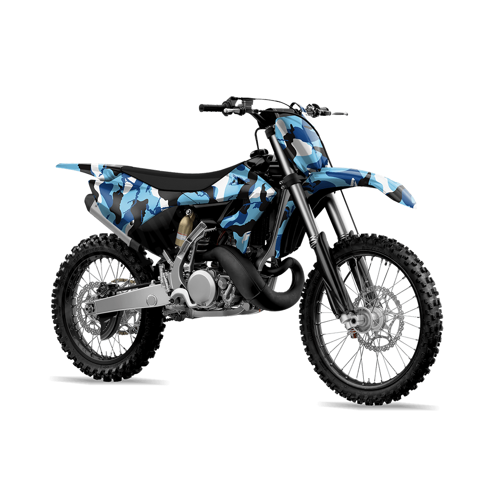 Large Ragged Baby Blue Camo Dirt Bike Vinyl Wrap
