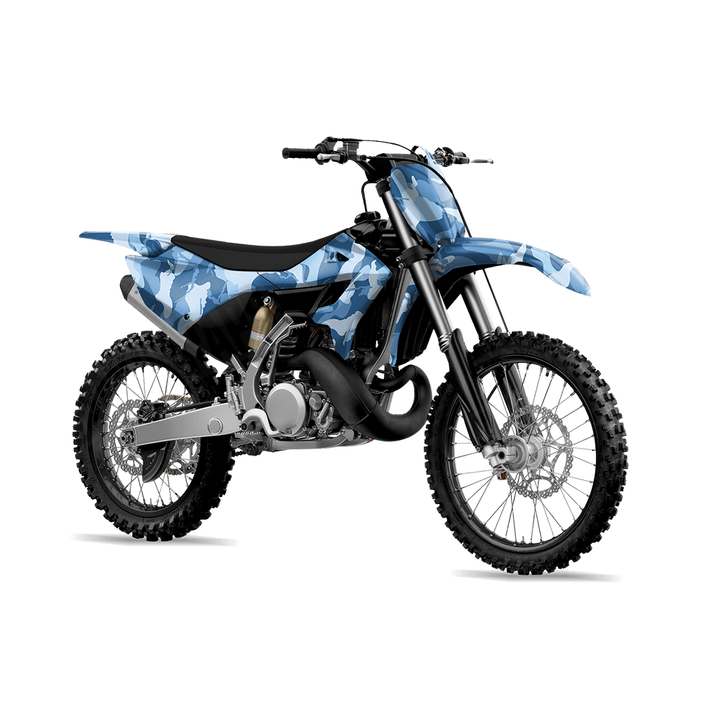 Large Ragged Cool Blue Camo Dirt Bike Vinyl Wrap