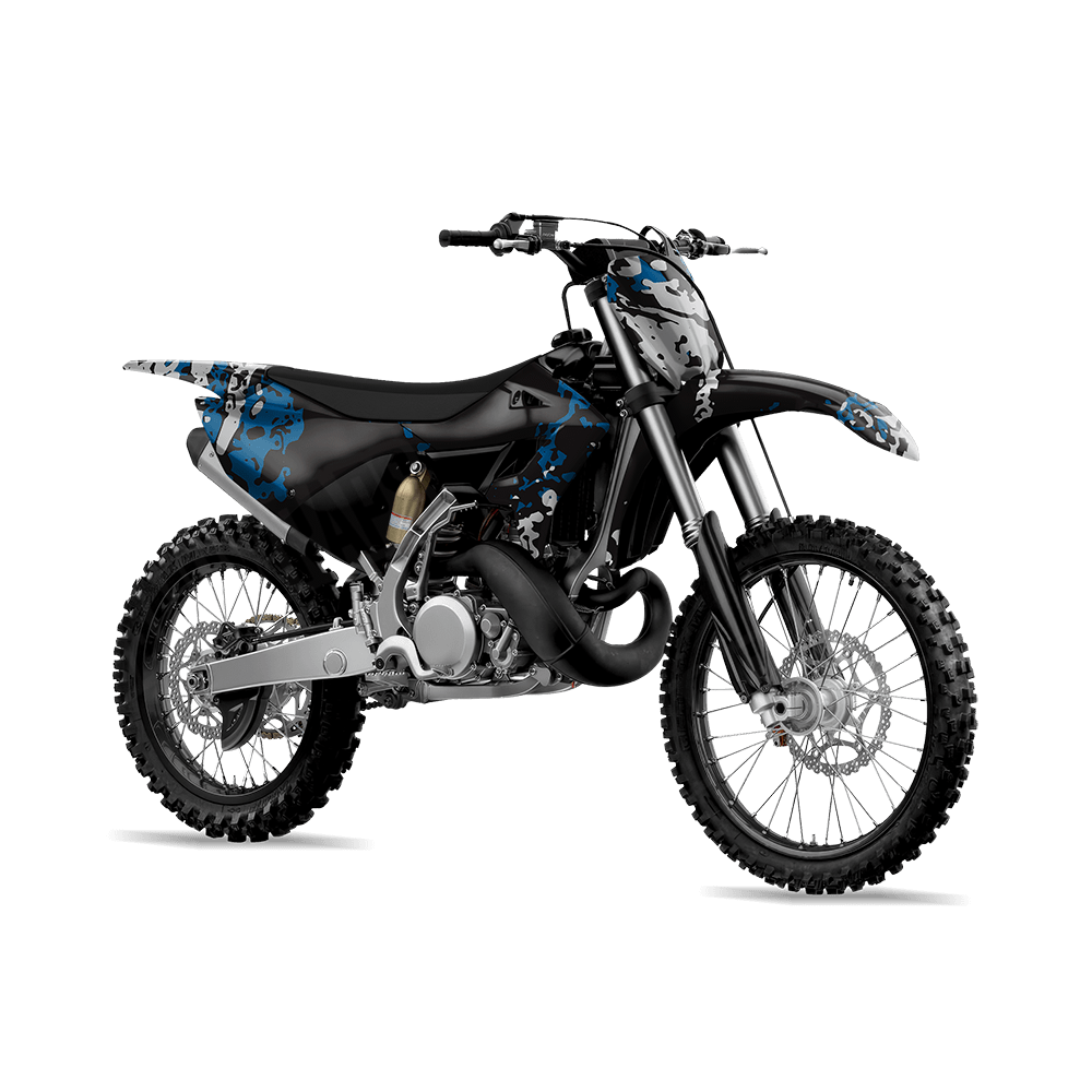 Pasted Blue Tiger Camo Dirt Bike Vinyl Wrap