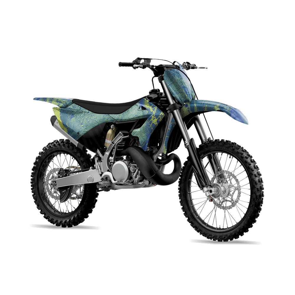 Realtree WAV3 Blue Yellow Camo Dirt Bike Vinyl Wrap