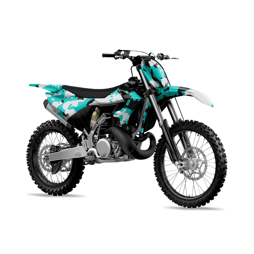 Treetop Tiffany Blue Tiger Camo Dirt Bike Vinyl Wrap