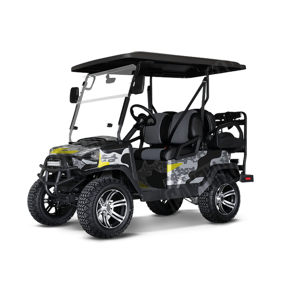 Compound Urban Yellow Golf Cart Camo Vinyl Wrap