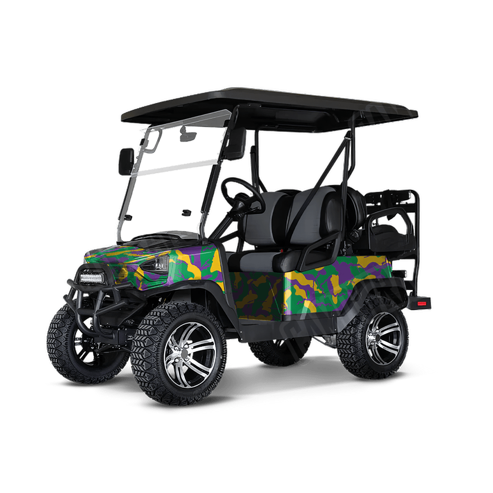 Large Ragged Mardi Gras Golf Cart Camo Vinyl Wrap