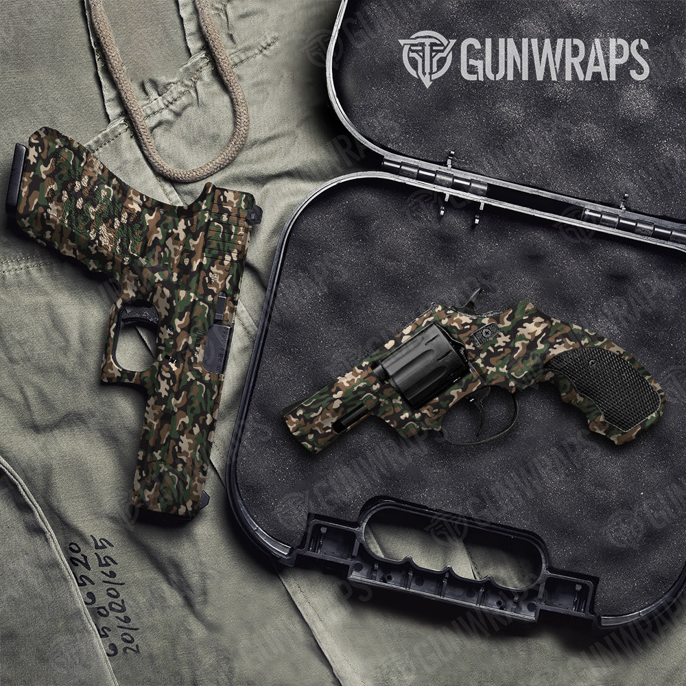 Handgun Classic Woodland Camo Gun Skin Vinyl Wrap