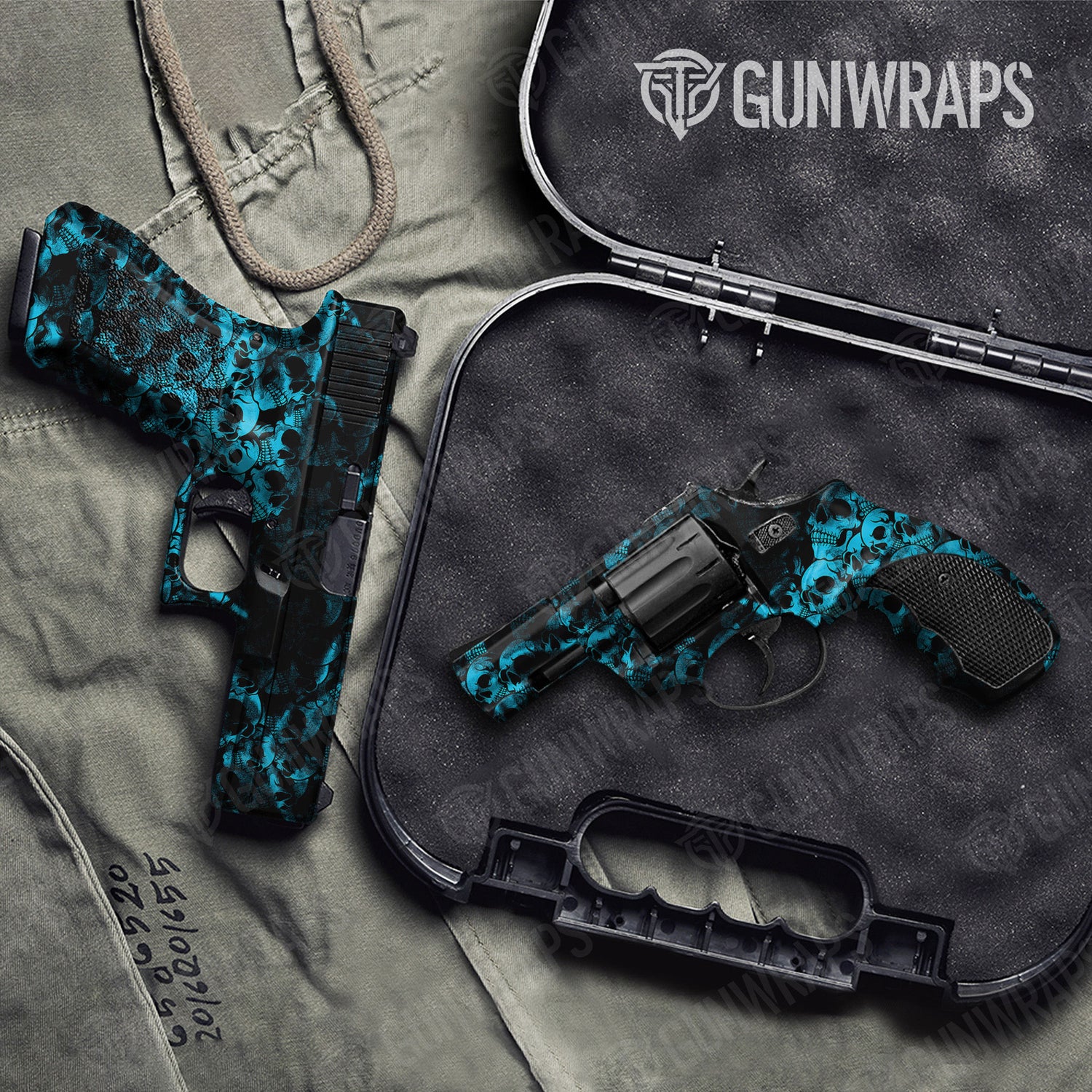 Skull Cyan Handgun Gun Skin Vinyl Wraps