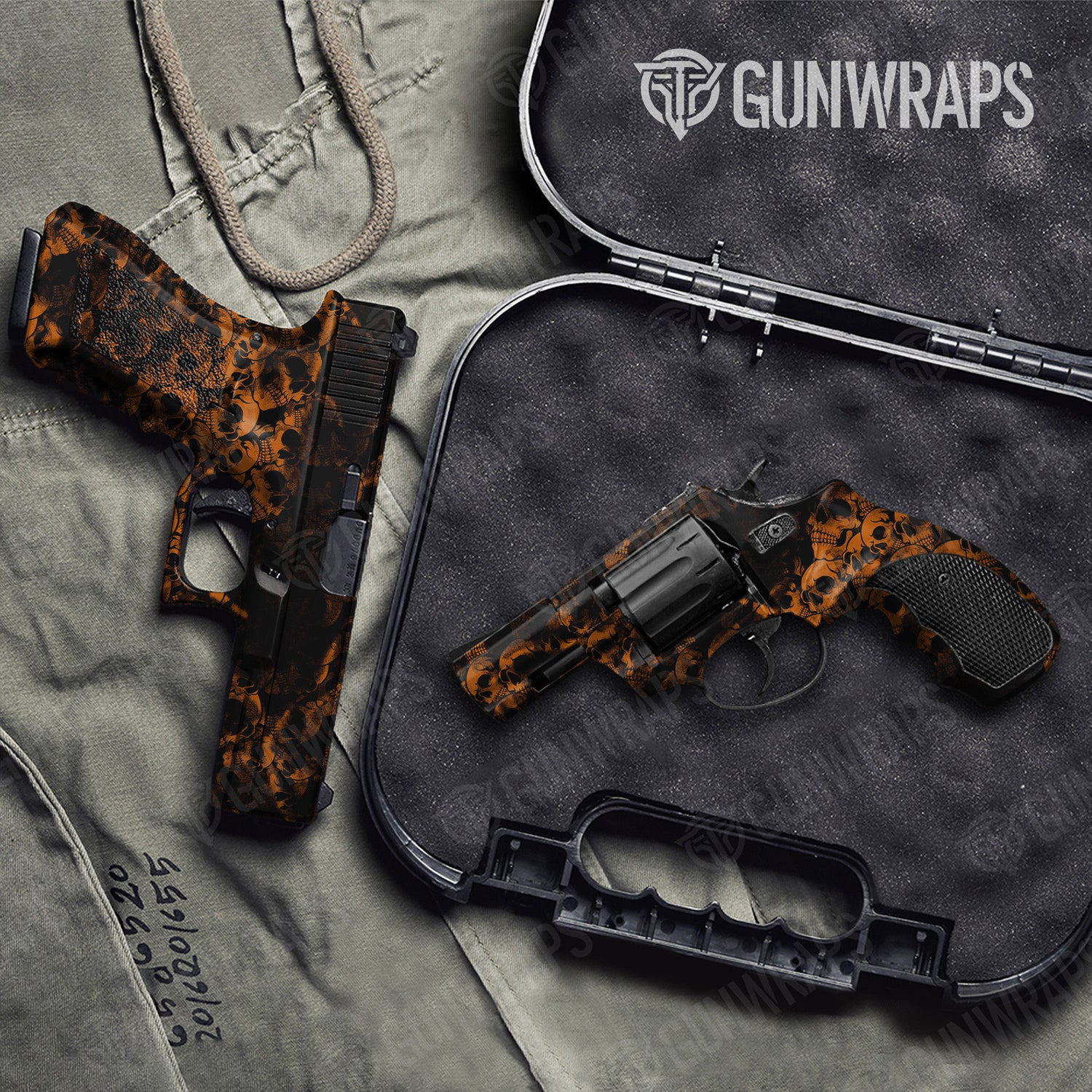 Skull Orange Handgun Gun Skin Vinyl Wraps
