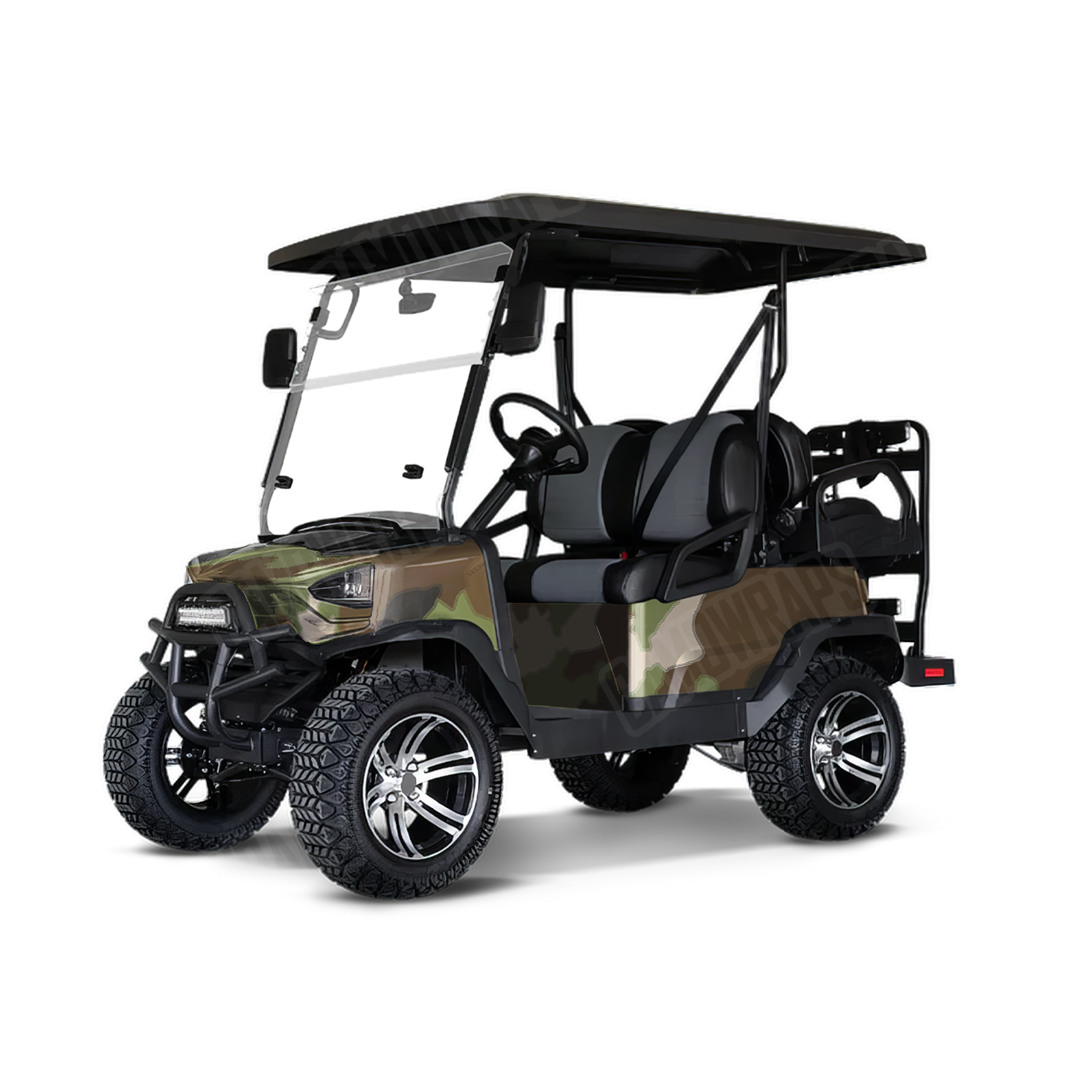 Large Nemesis Woodlands Wolf Golf Cart Camo Vinyl Wrap