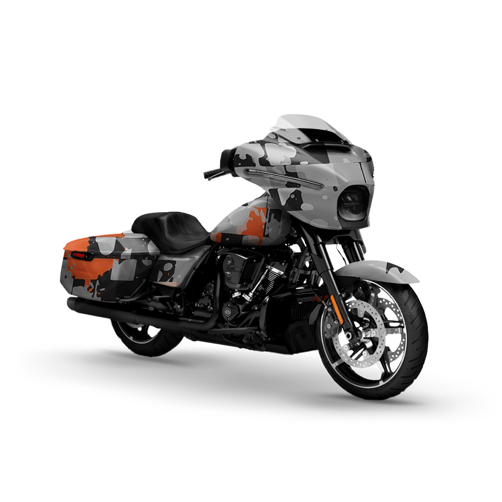 Broken Plaid Orange Tiger Motorcycle Camo Vinyl Wrap