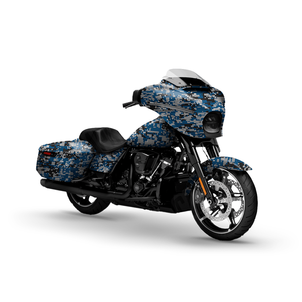 Digital Blue Tiger Motorcycle Camo Vinyl Wrap