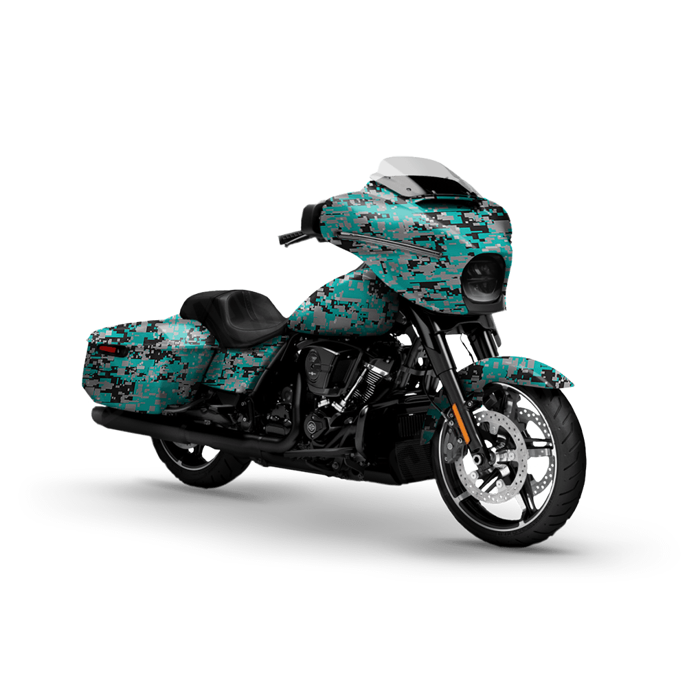 Digital Tiffany Blue Tiger Motorcycle Camo Vinyl Wrap