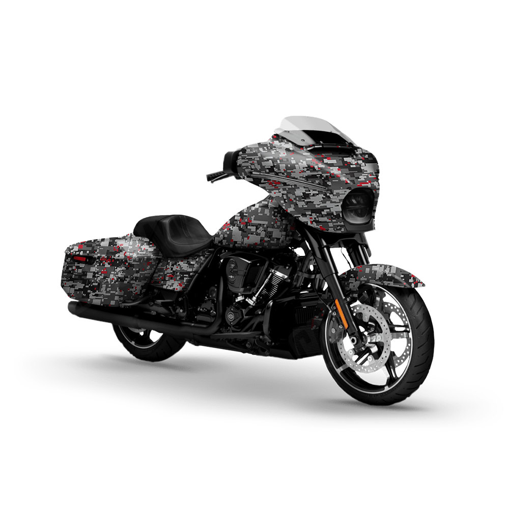 Digital Urban Red Motorcycle Camo Vinyl Wrap