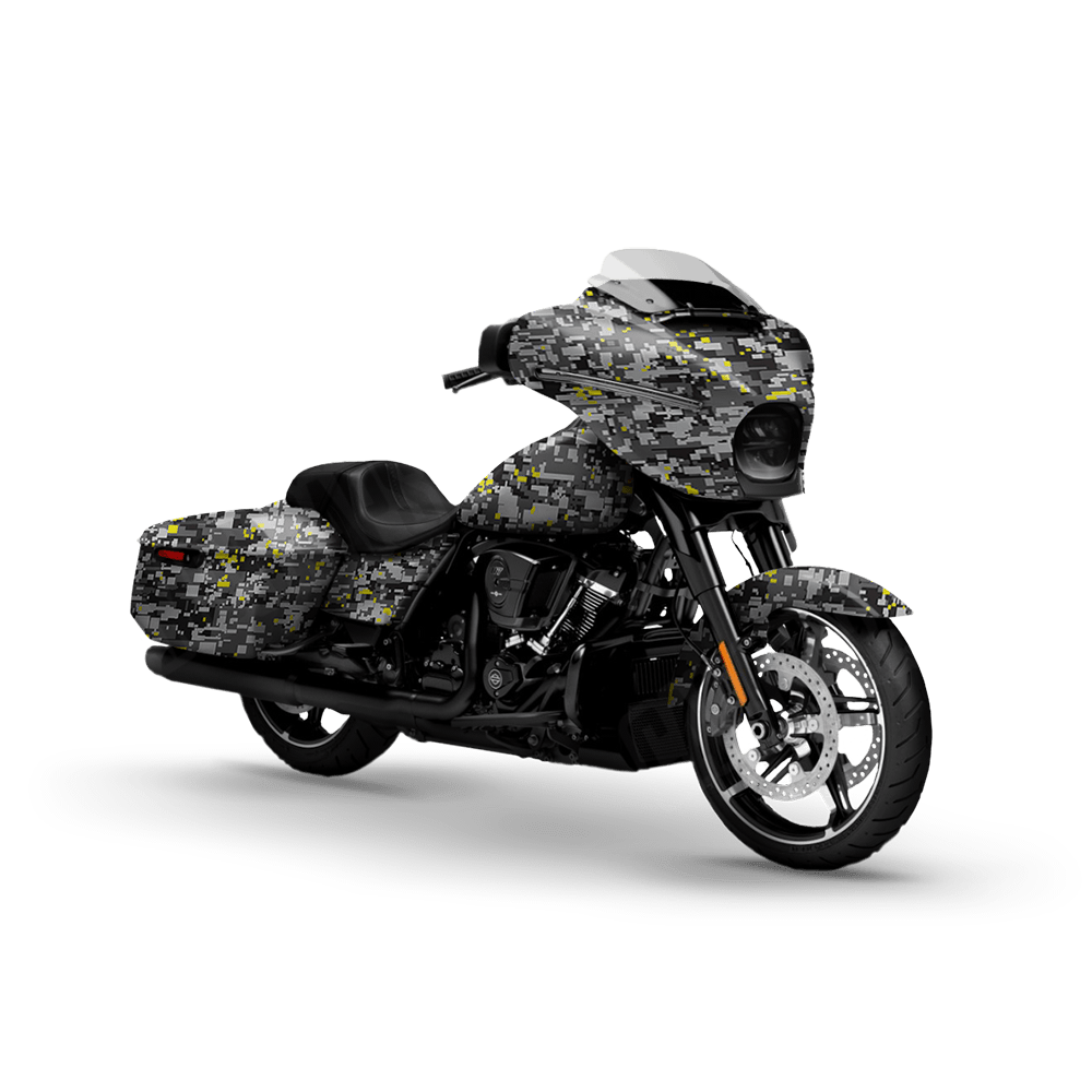 Digital Urban Yellow Motorcycle Camo Vinyl Wrap