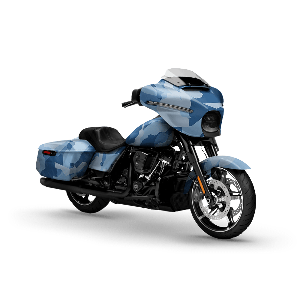 Erratic Cool Blue Motorcycle Camo Vinyl Wrap
