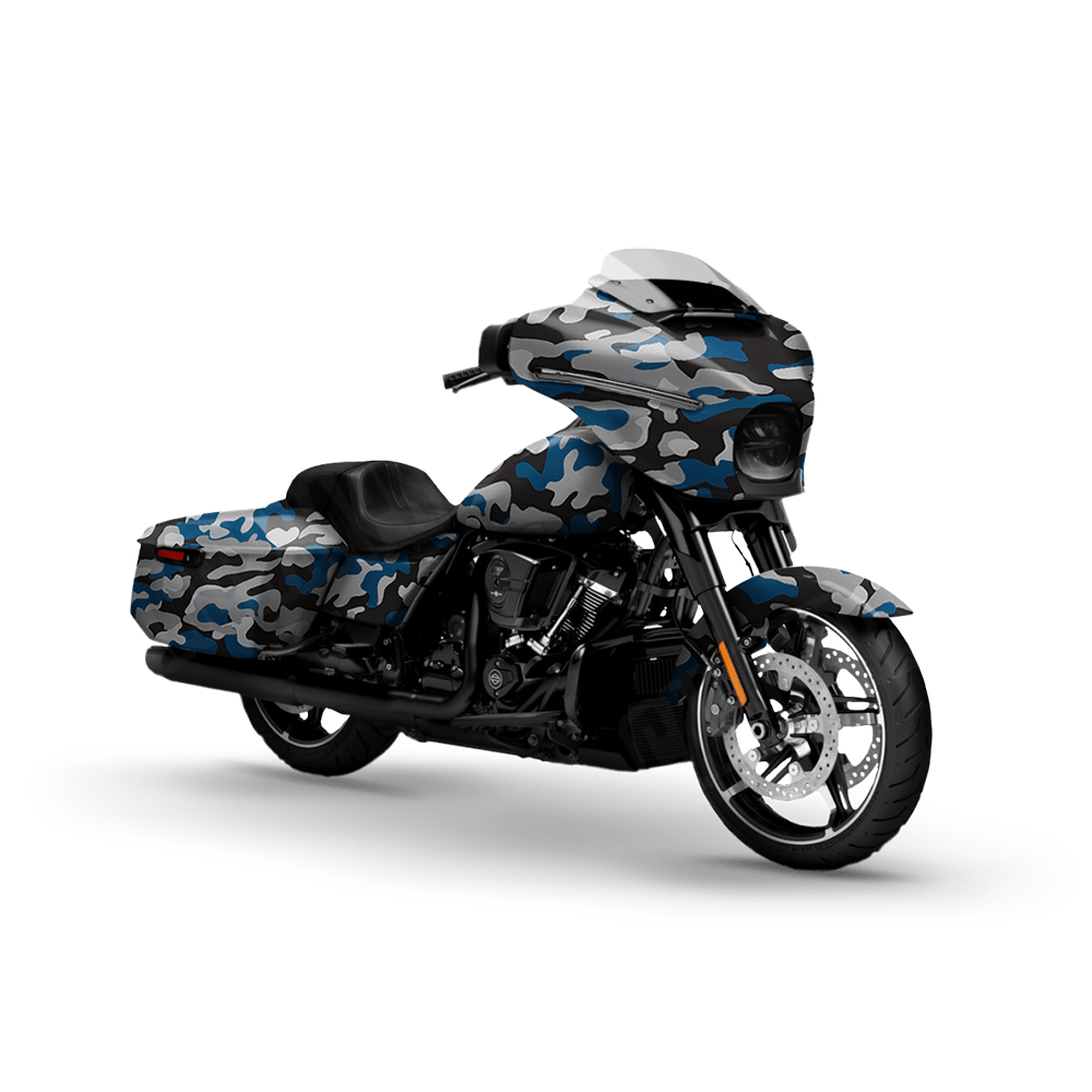 Large Classic Blue Tiger Motorcycle Camo Vinyl Wrap