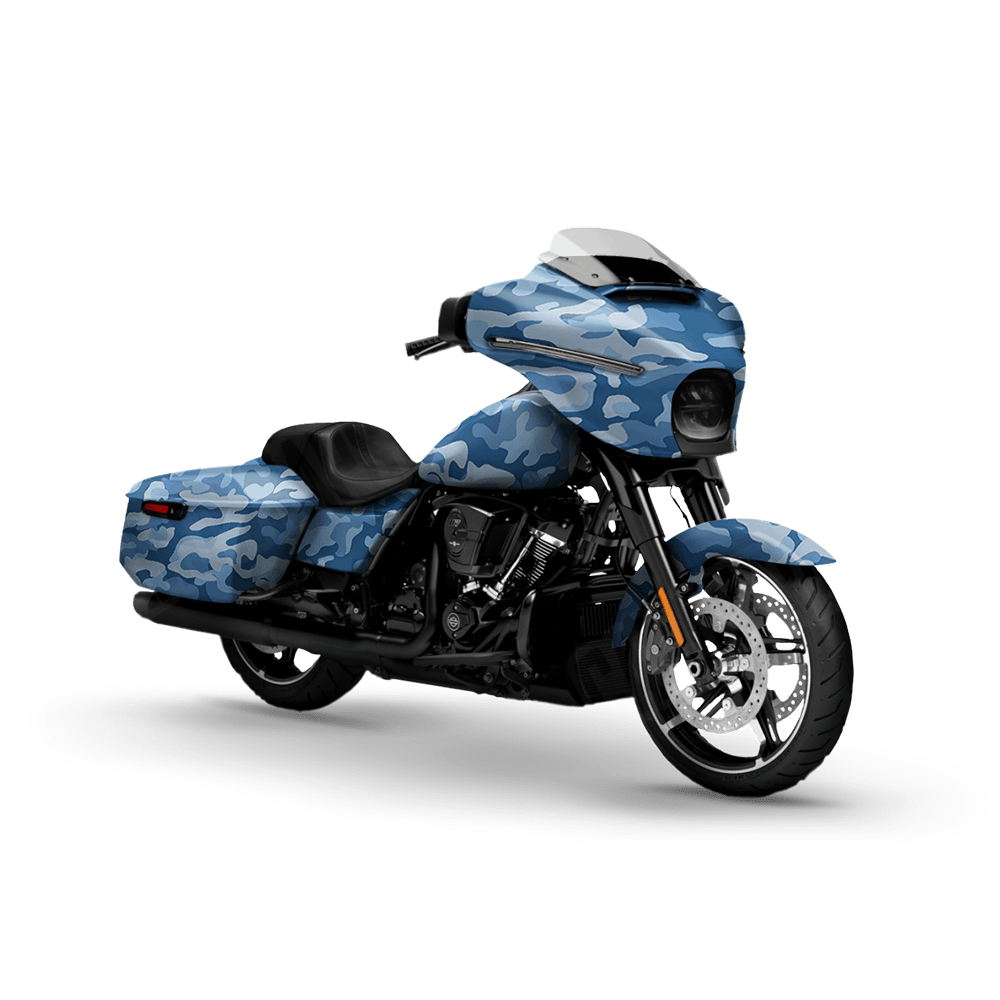 Large Classic Cool Blue Motorcycle Camo Vinyl Wrap