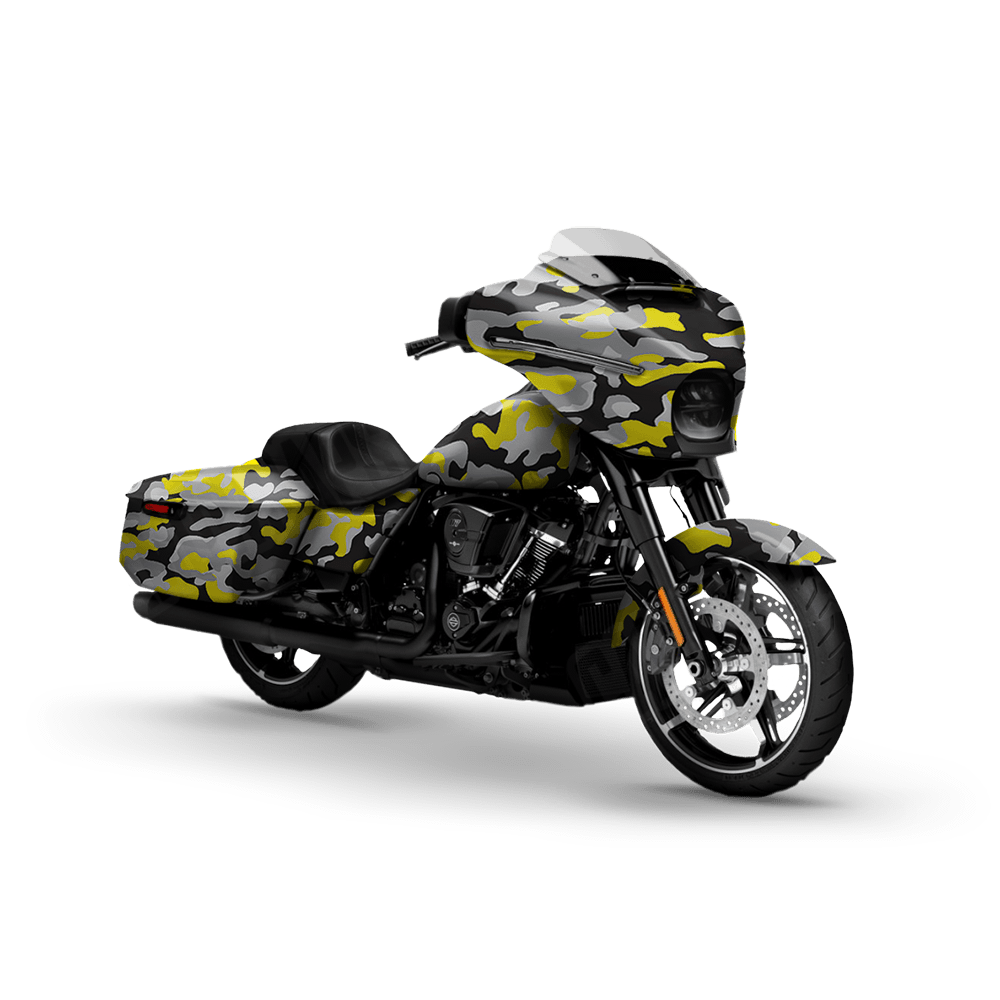 Large Classic Yellow Tiger Motorcycle Camo Vinyl Wrap