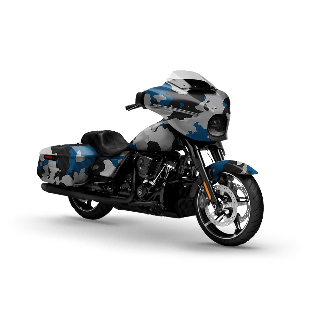 Large Cumulus Blue Tiger Motorcycle Camo Vinyl Wrap