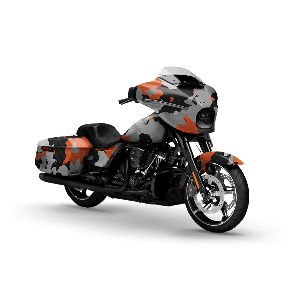 Large Cumulus Orange Tiger Motorcycle Camo Vinyl Wrap
