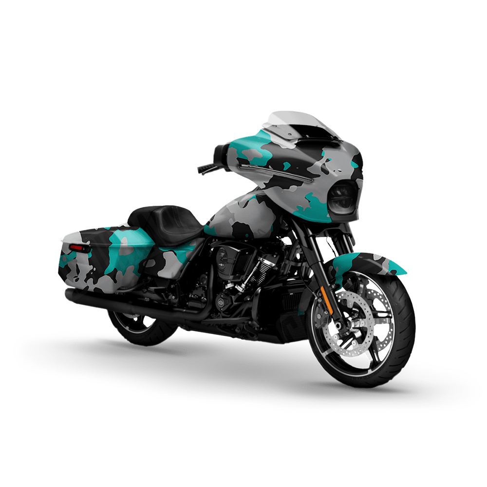 Large Cumulus Tiffany Blue Tiger Motorcycle Camo Vinyl Wrap