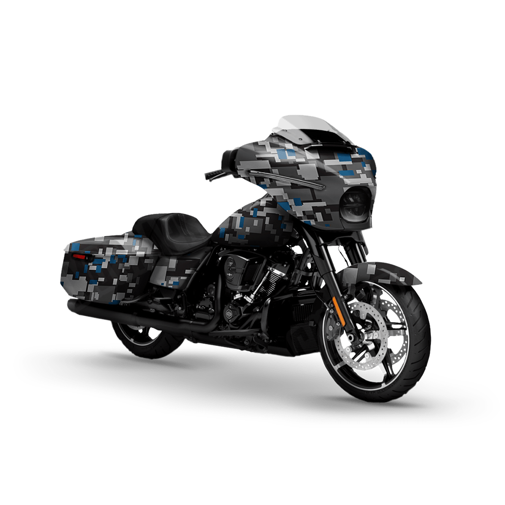 Large Digital Urban Blue Motorcycle Camo Vinyl Wrap