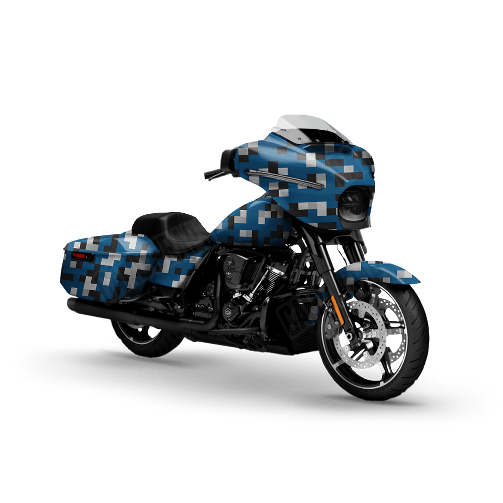 Pixel Blue Tiger Motorcycle Wraps