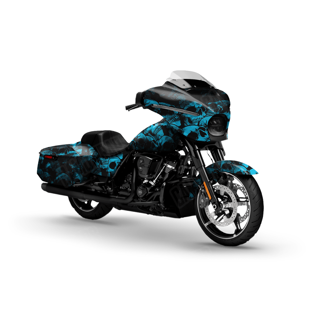 Skull Cyan Motorcycle Wraps
