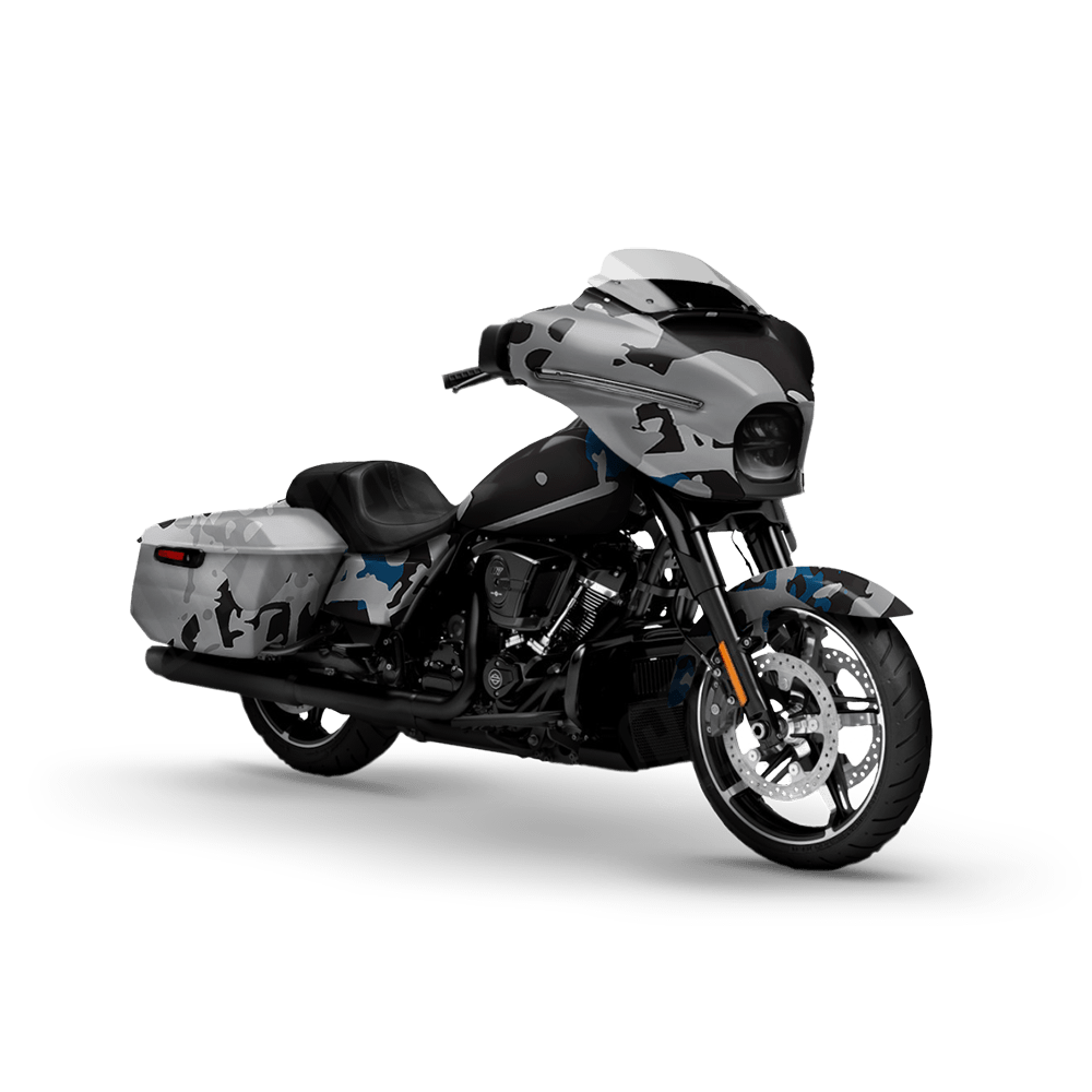 Tire Splatter Blue Tiger Motorcycle Camo Vinyl Wrap