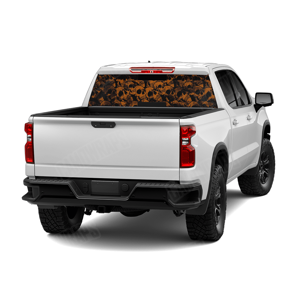 Skull Orange Rear Window Graphics
