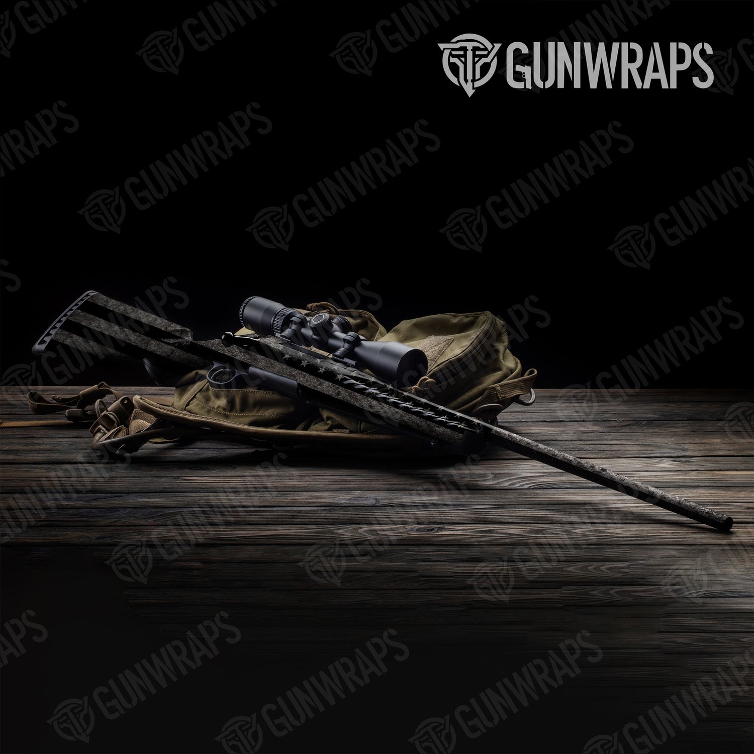Rifle Patriotic Grayscale Flag Gun Skin Vinyl Wrap