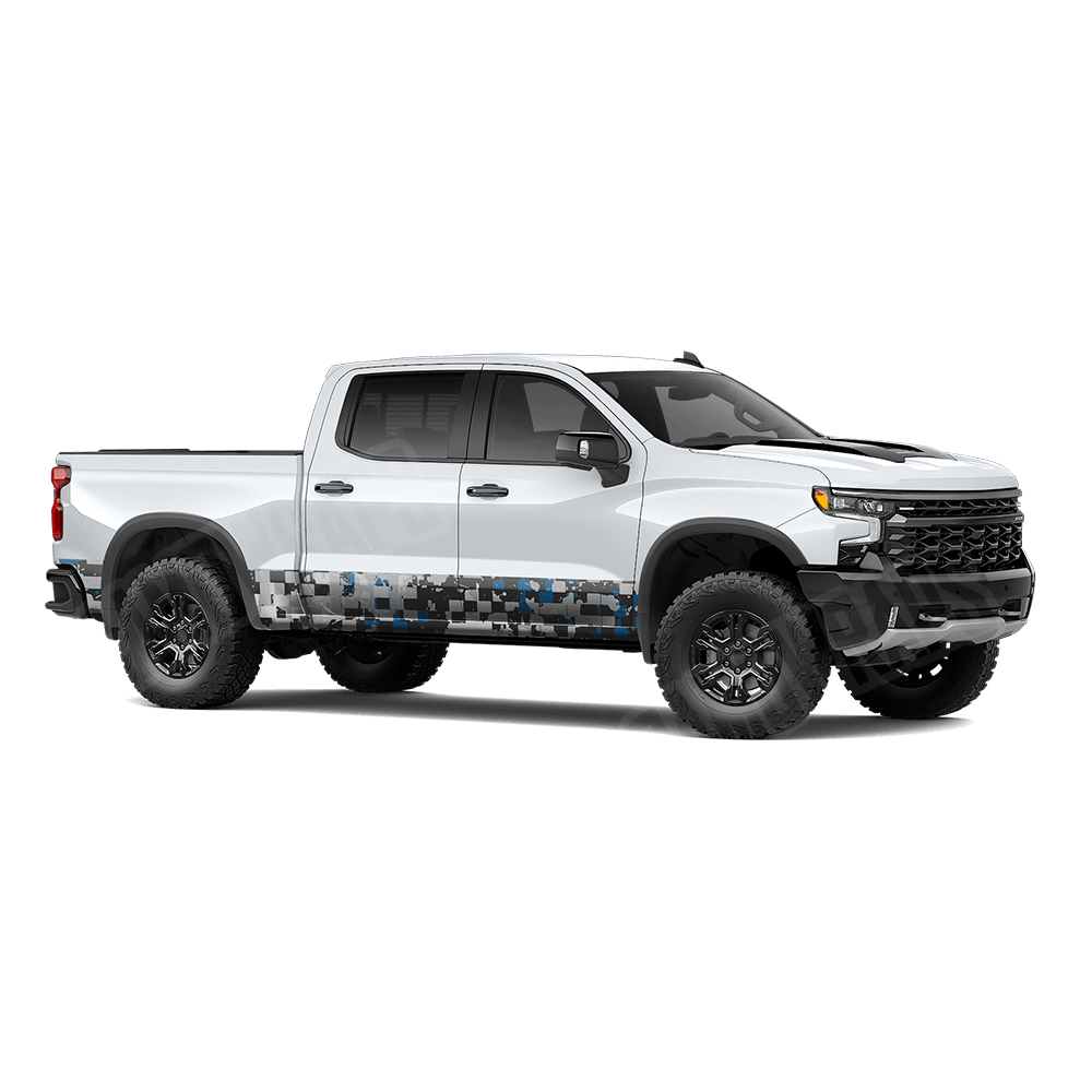 Broken Plaid Blue Tiger Rocker Panel Camo Vinyl Wrap