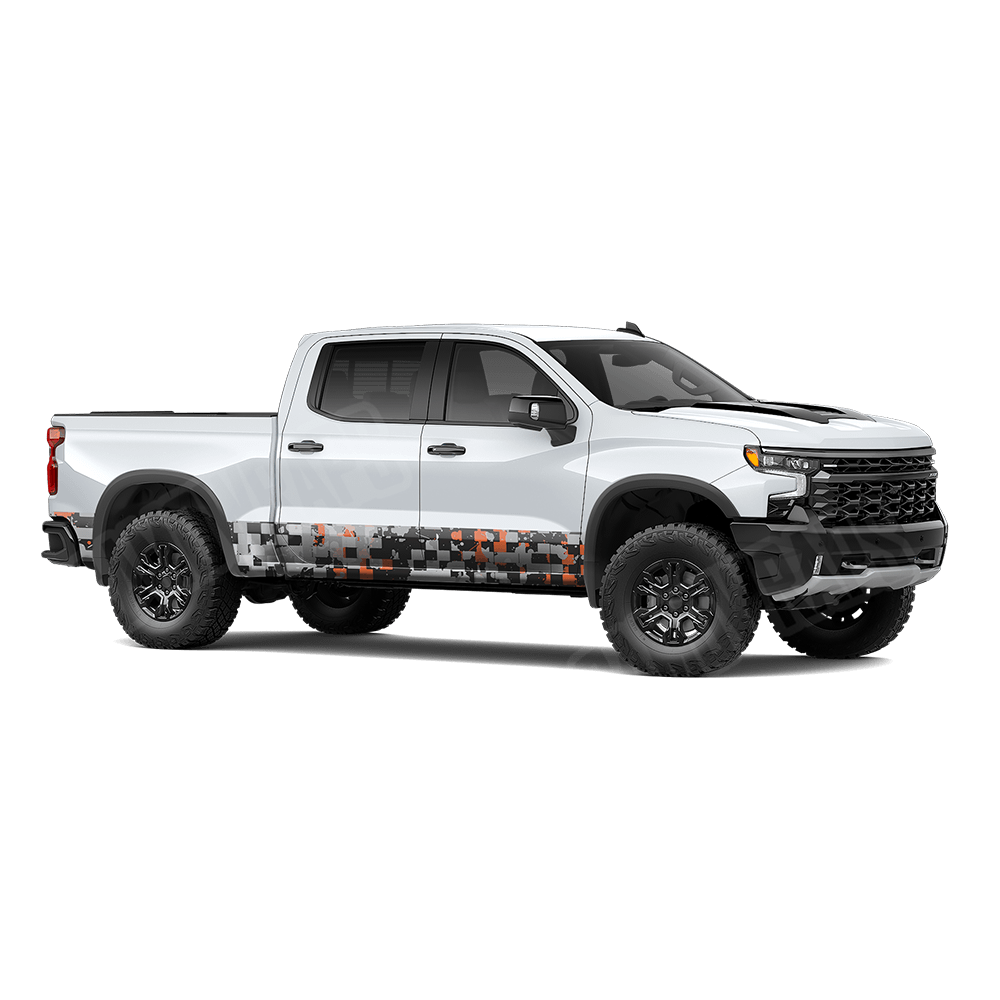 Broken Plaid Orange Tiger Rocker Panel Camo Vinyl Wrap