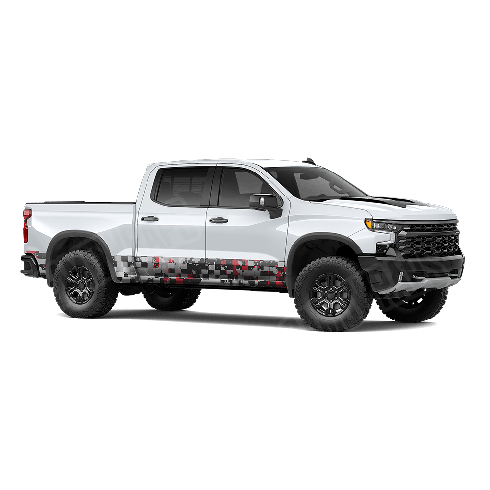 Broken Plaid Red Tiger Rocker Panel Camo Vinyl Wrap