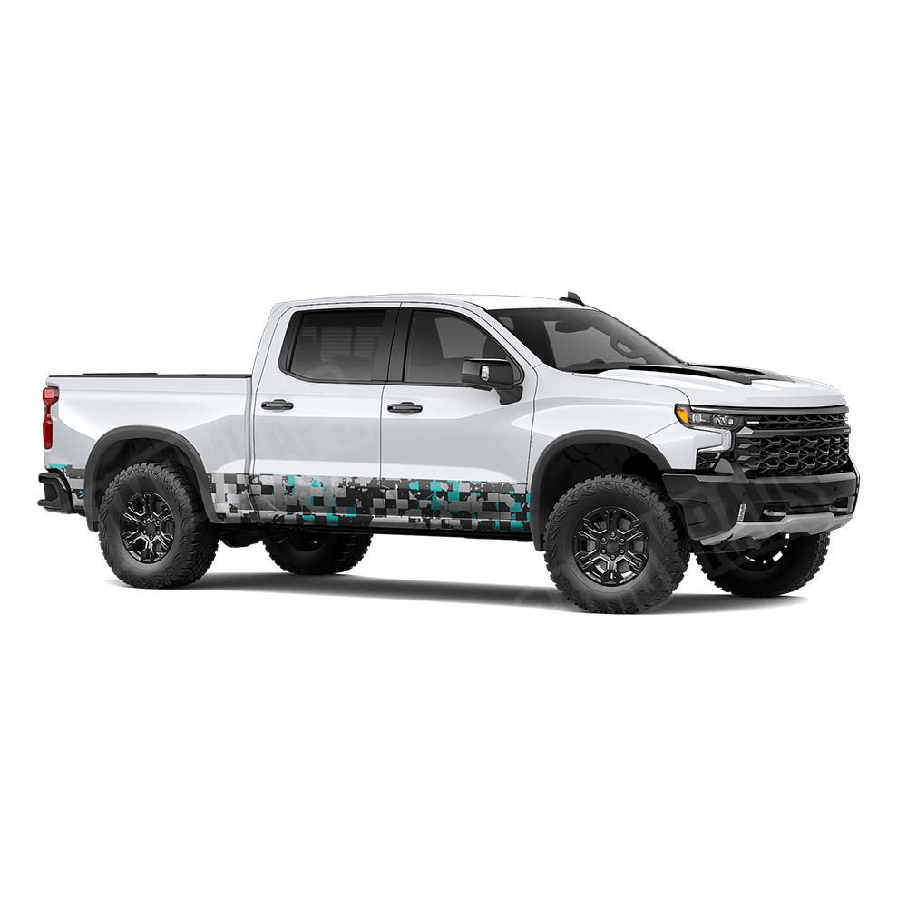 Broken Plaid Tiffany Blue Tiger Rocker Panel Camo Vinyl Wrap