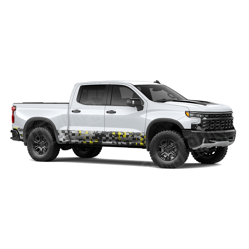 Broken Plaid Yellow Tiger Rocker Panel Camo Vinyl Wrap
