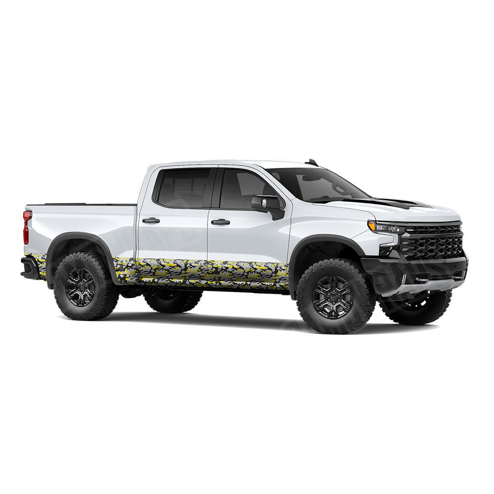 Large Classic Yellow Tiger Rocker Panel Camo Vinyl Wrap
