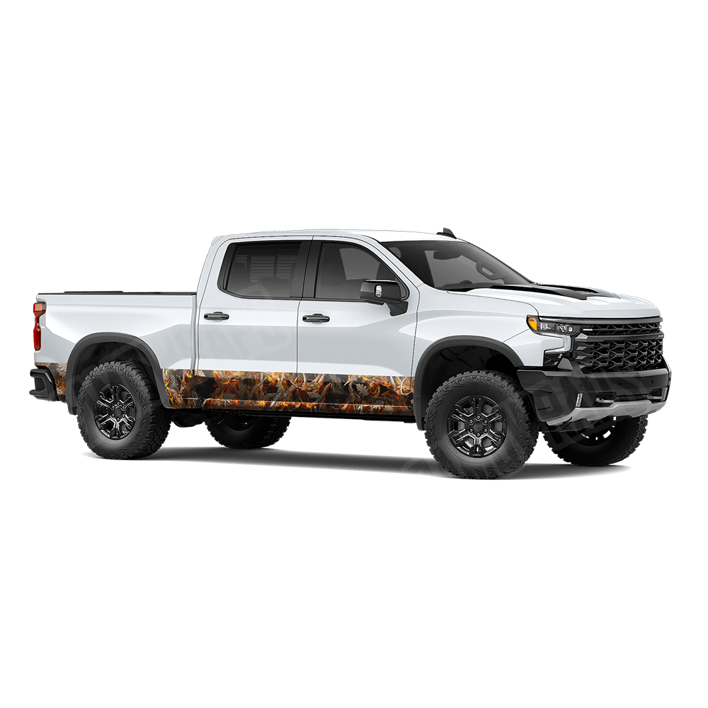 Nature Burning Buck Skull Rocker Panel Camo Vinyl Wrap