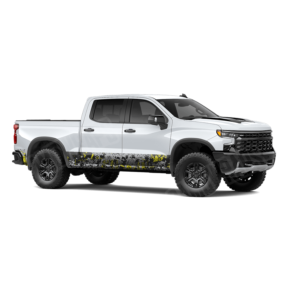Pasted Yellow Tiger Rocker Panel Camo Vinyl Wrap