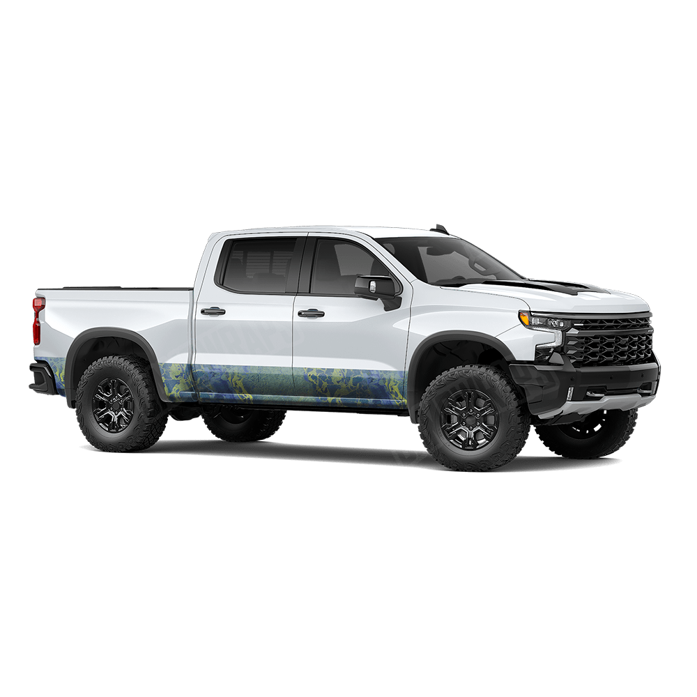 Realtree WAV3 Blue Yellow Rocker Panel Vinyl Wrap