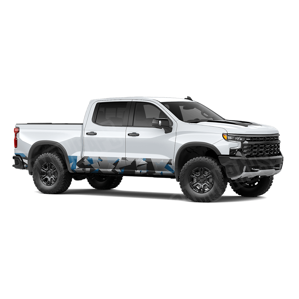Shattered Blue Tiger Rocker Panel Camo Vinyl Wrap