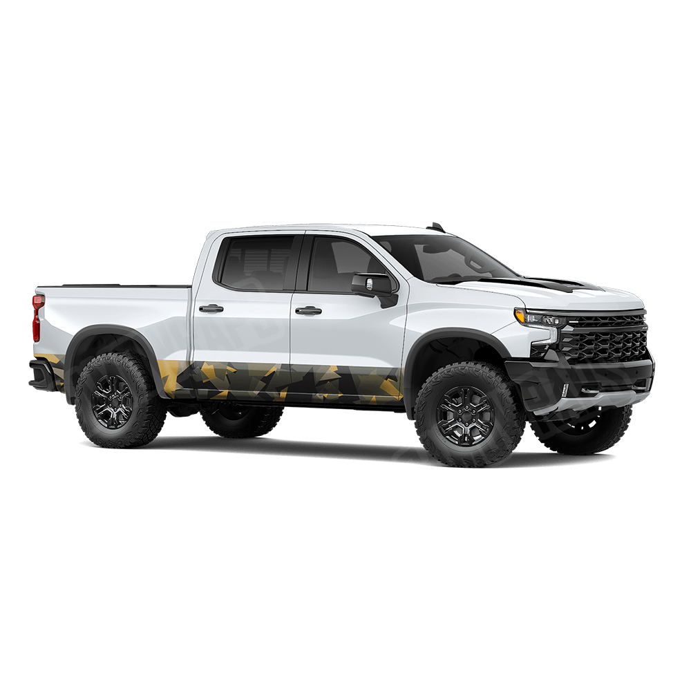 Shattered Militant Yellow Rocker Panel Camo Vinyl Wrap