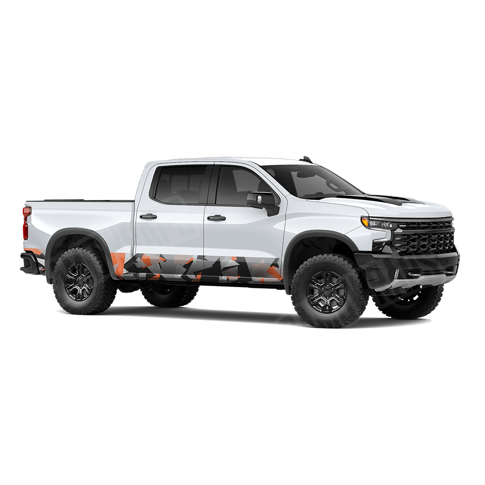 Shattered Orange Tiger Rocker Panel Camo Vinyl Wrap